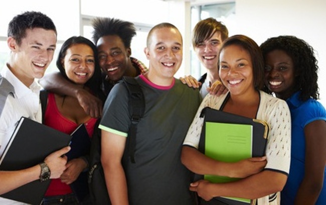 group of multiracial college students smiling